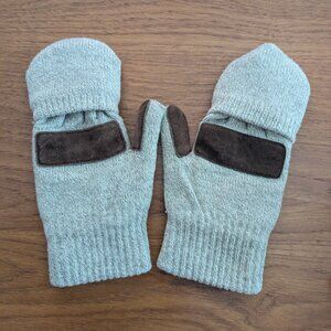 Men's Thinsulate Fingerless Gloves Mittens Convertible Wool Blend Gray Outdoor